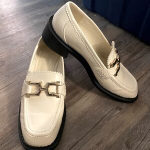Cream Loafer with gold buckle Size 6